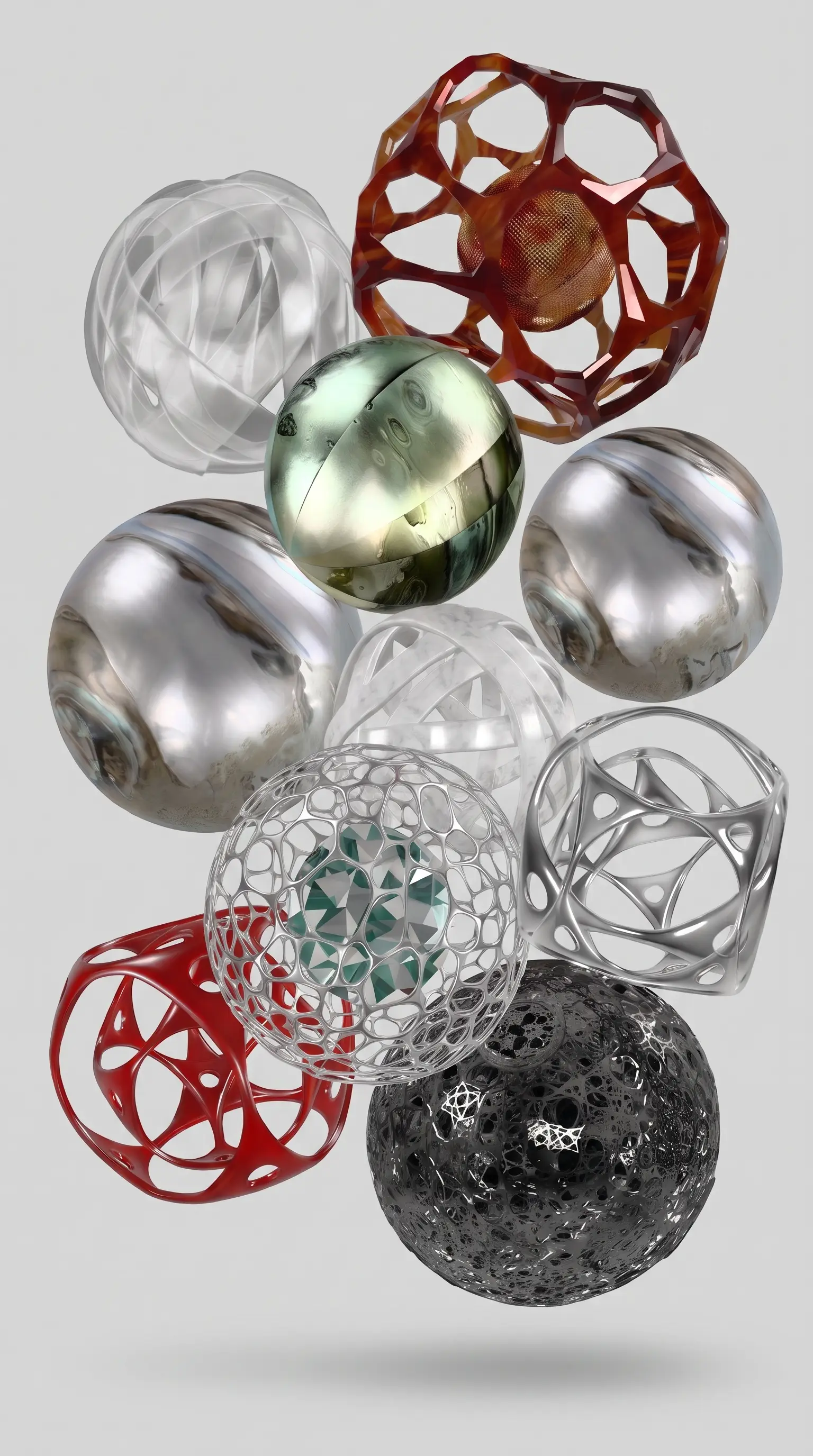The Sarahmontani sphere sculptures, clustered together